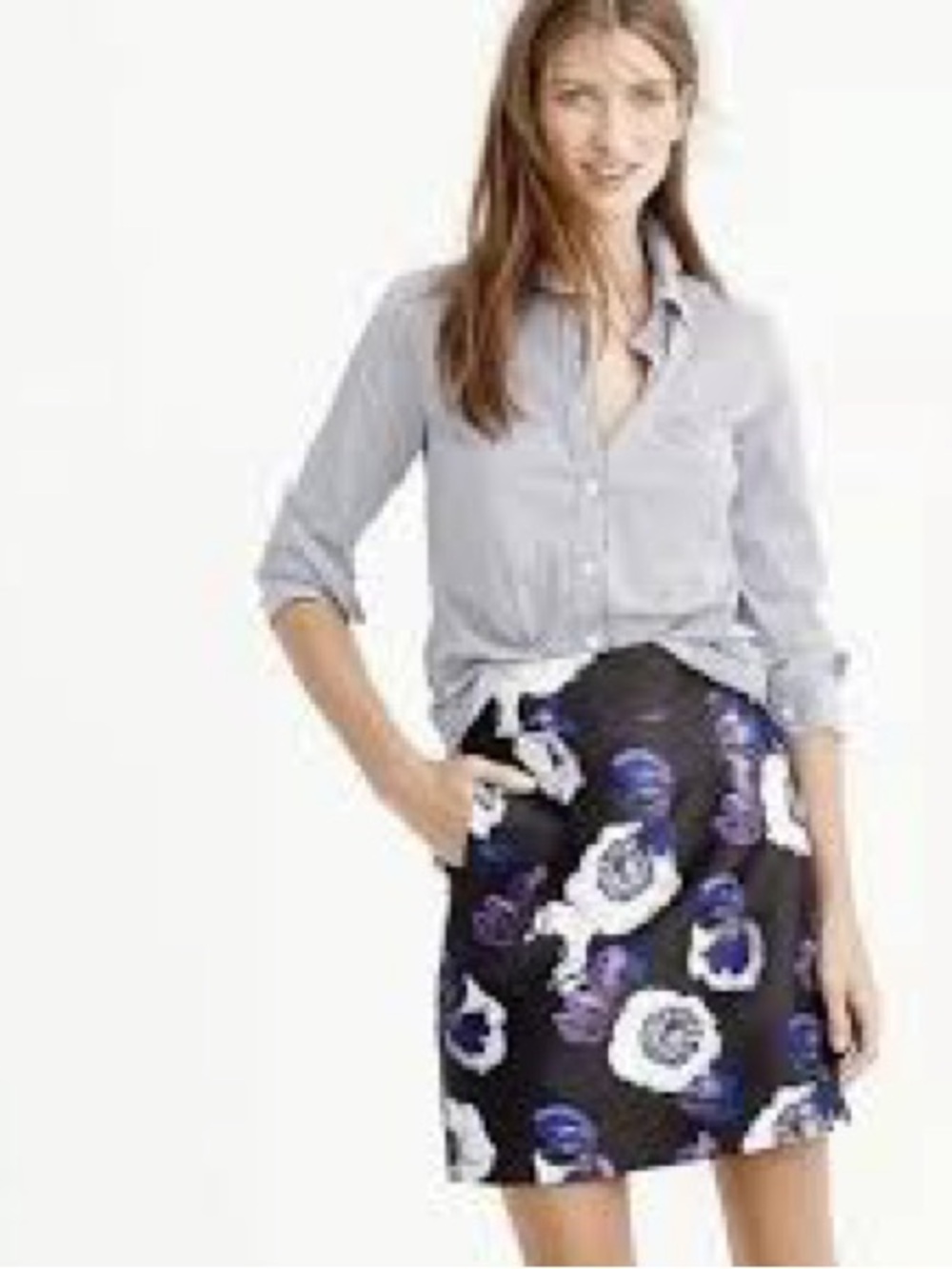 J Crew Florals A-Line Mini Skirt in Black with Purple & White Flowers